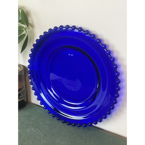 Vintage Viking Glass Cobalt Blue MCM Candlewick Edge Serving Dish 8” Diam - Picture 1 of 7